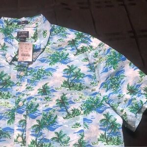 Mens J Crew Flex Washed Slim Fit Shirt Large buton Up floral hawaiian blue “NWT”